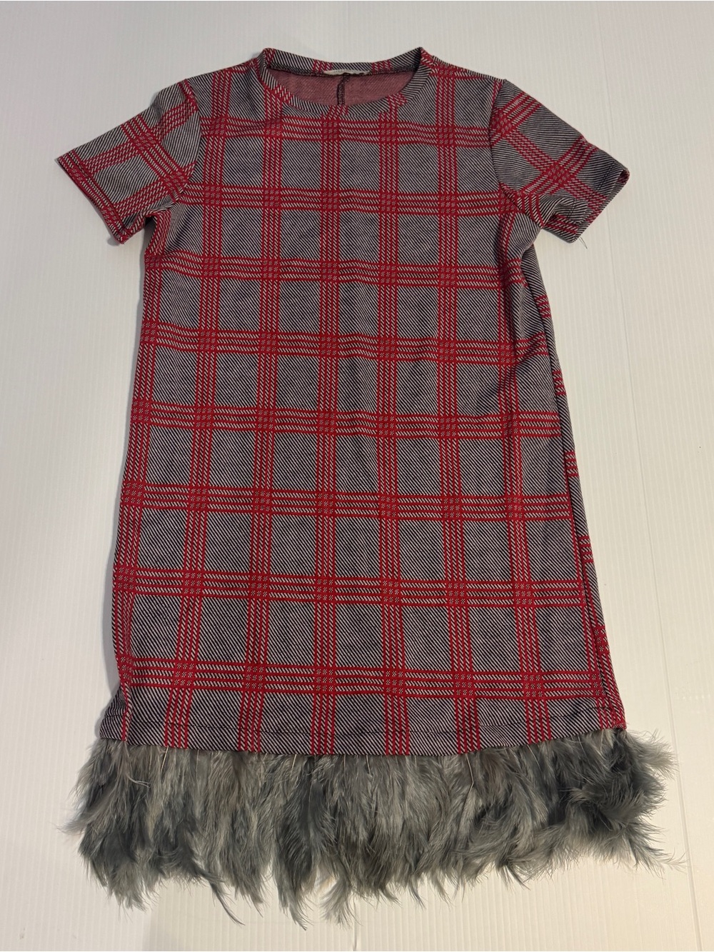 Zara Trafaluc Plaid Feather Trim Mini Dress Small Mod 60s Twee Indie Sleaze